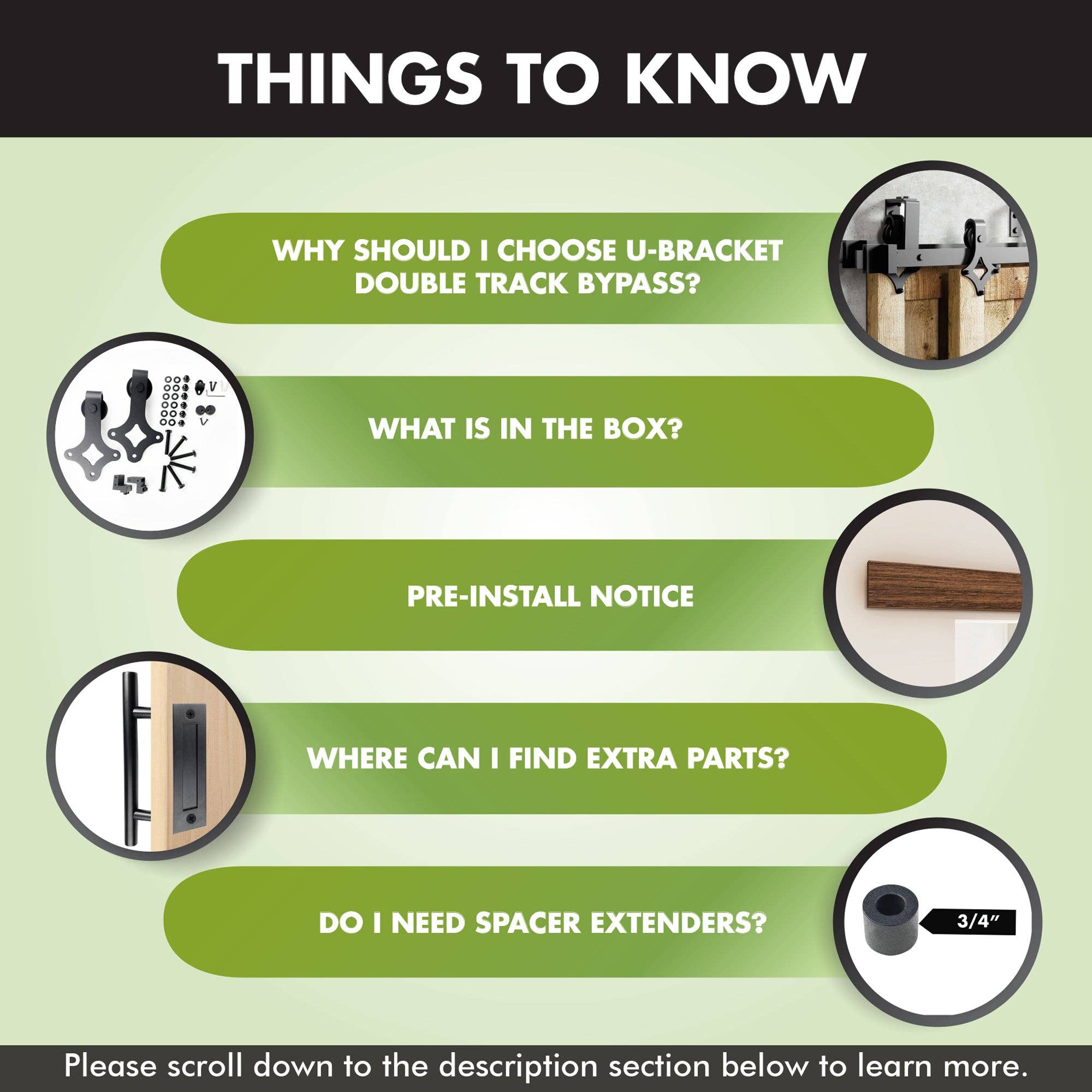 Homacer INC – wholesale Knopp/Handtag – Dubbelspår U-Shape Bypass skjutbara Barn Dörr Hårdvara Kit - Diamond Design Roller4