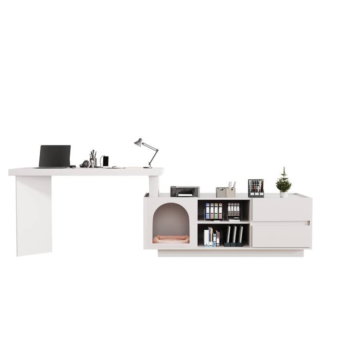 Urban Meuble - Wholesale Desk Set - Modular white corner desk with pet nook and storage CIRRUSLAIR11