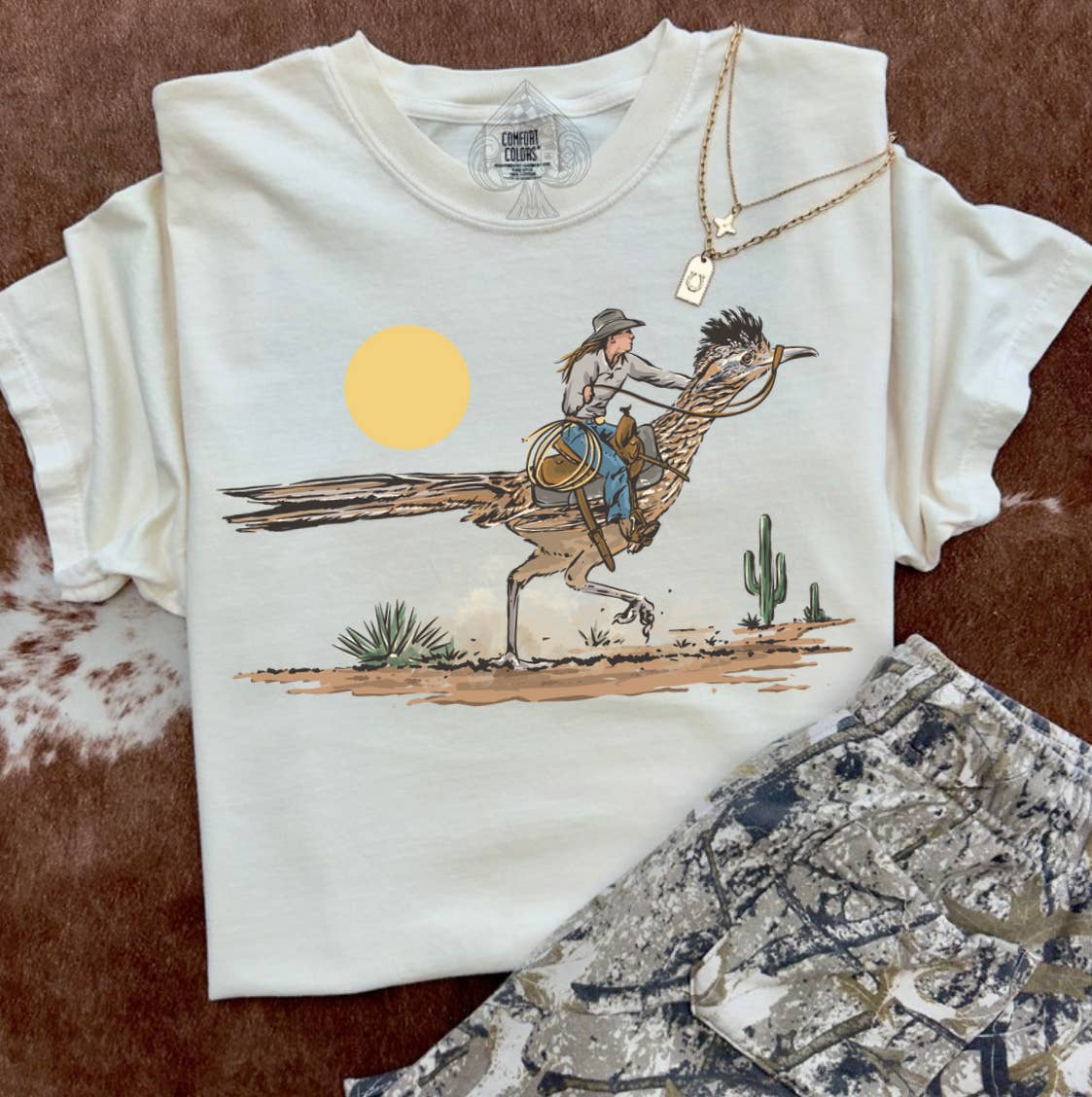 The Branded Blue Roan - Wholesale T-Shirt (Graphic) - Women's - Cowgirl Roadrunner - Cream Graphic Tee (comfort colors)1