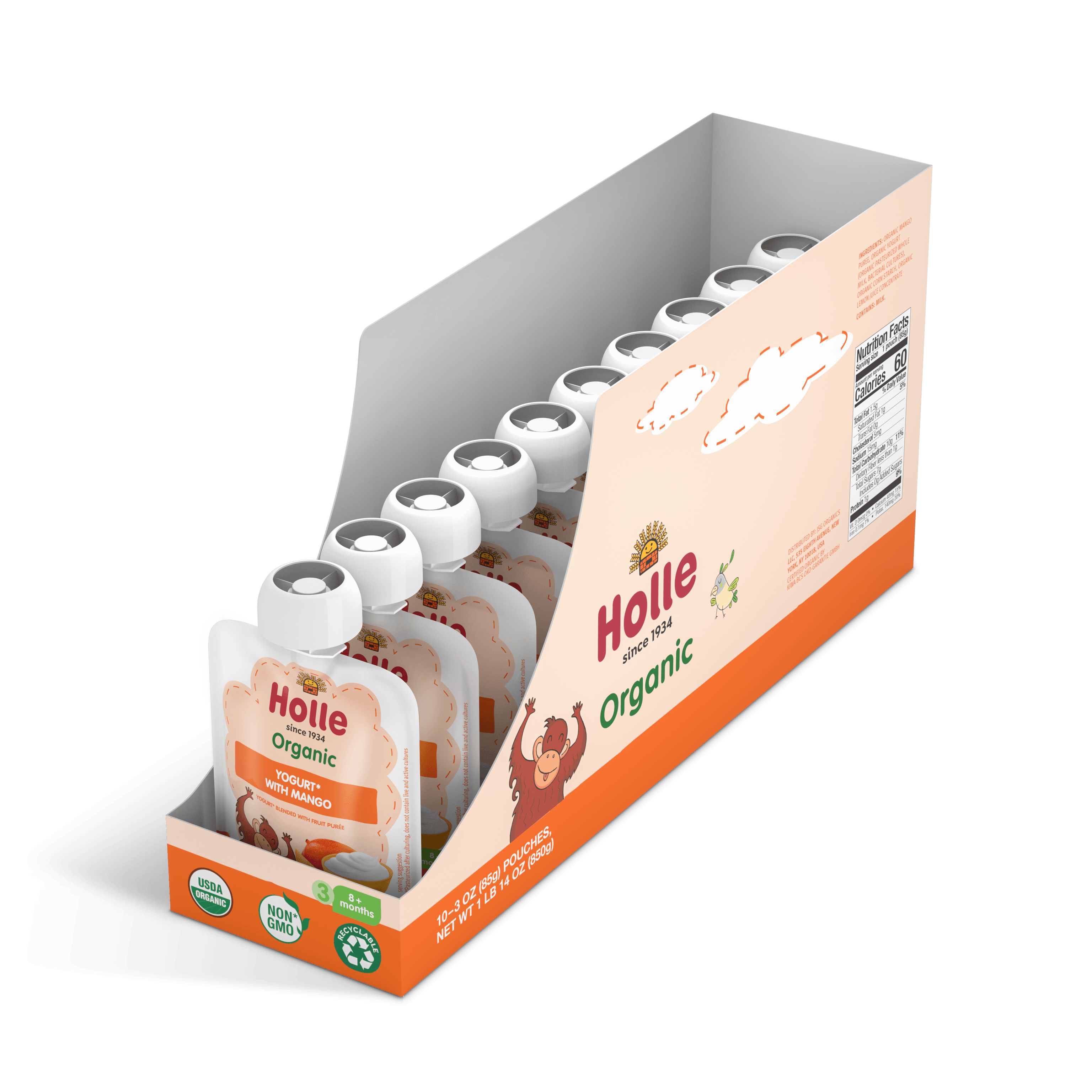 Holle USA - Wholesale Baby Food - Holle Organic Yogurt Pouches: Mango (10 pack)1