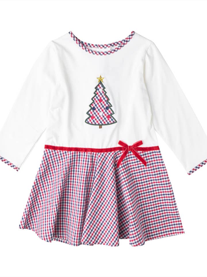 Robe taille basse avec appliques en forme de sapin de Noël pour la vente par Smocked Bebe