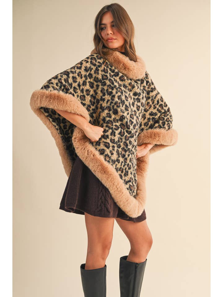 Klesis - Wholesale Poncho - Women's - IJ1660 FAUX FUR LEOPARD PRINTED PONCHO 14