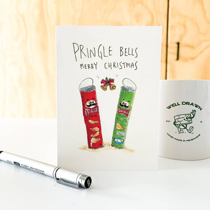 Well Drawn - Wholesale Christmas Card - Pringle Bells, Merry Christmas