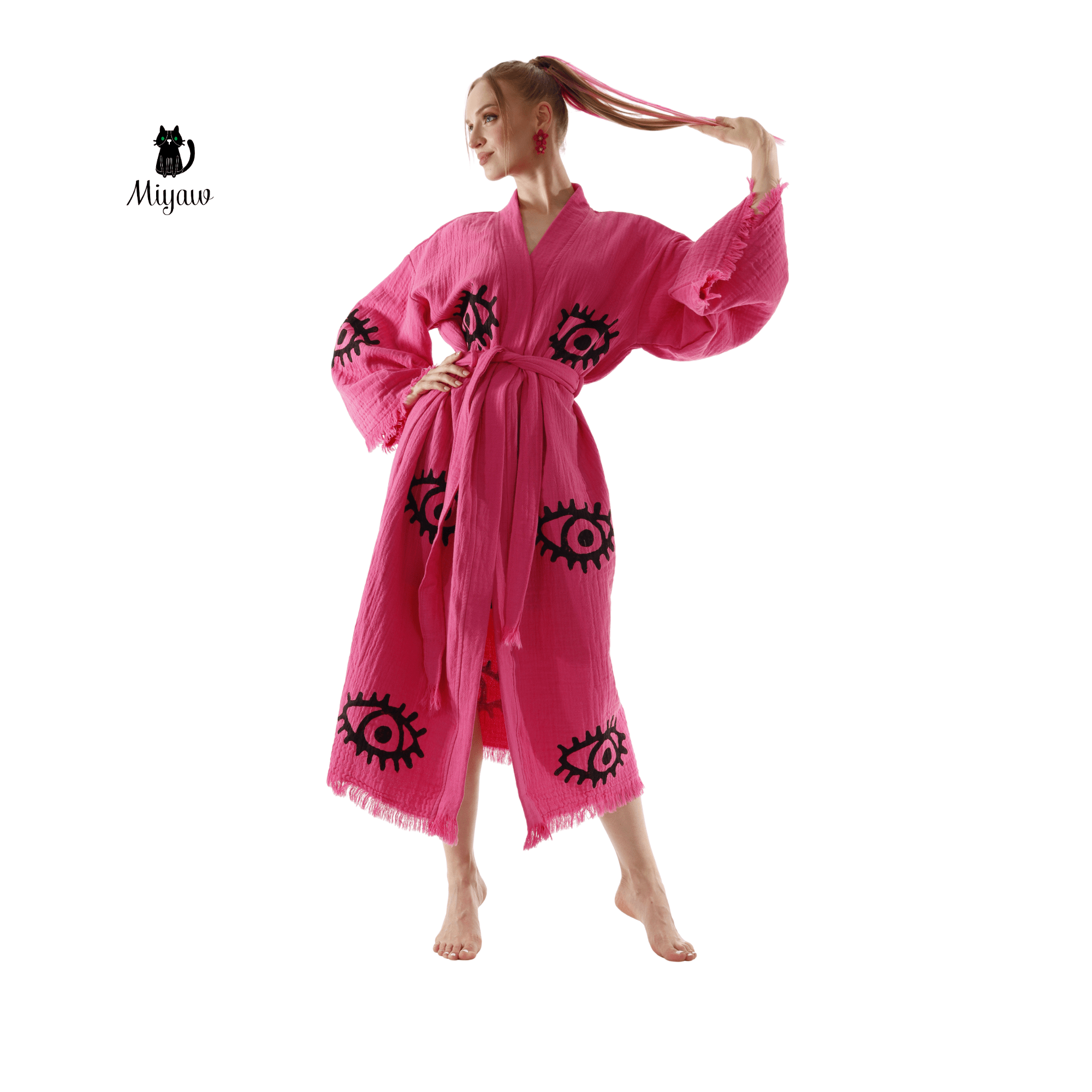 Evil Eye Pink Swim Caftan Cover Up – Organic Cotton for wholesale on Faire2