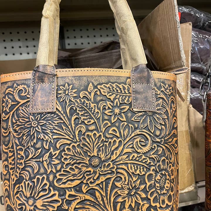 Broads Market - Vente Tote bag – femme - Sac à main en cuir floral sculpté1