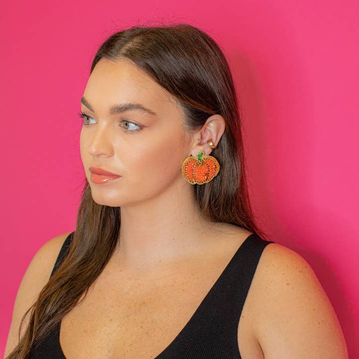 Halloween Beaded Pumpkin Stud Earrings for wholesale by Golden Lily