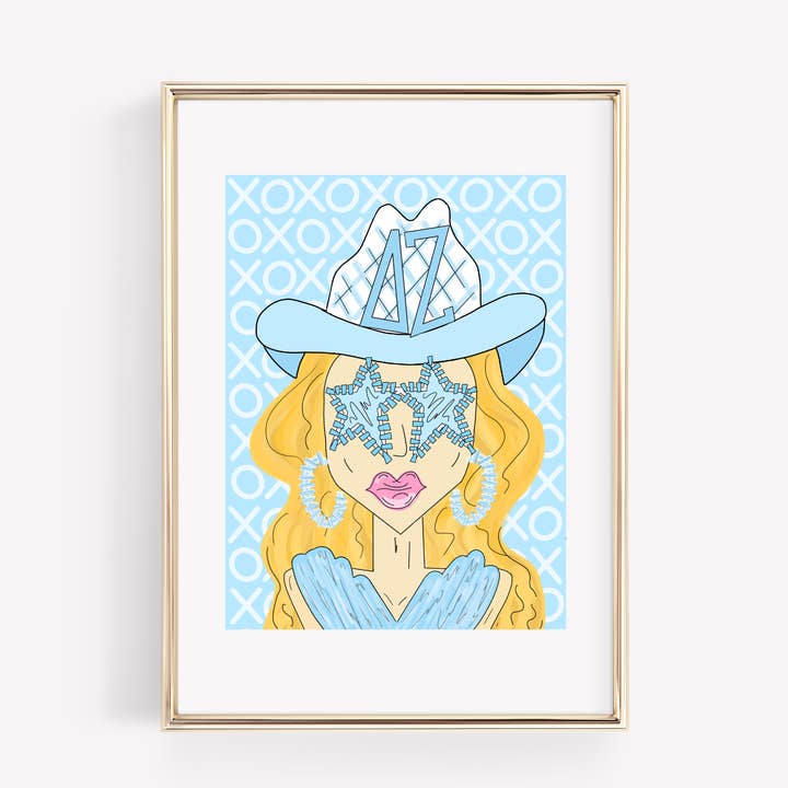 Delta Zeta - Cowgirl bleue personnalisable - IMPRIMÉ pour la vente par Made By Marissa Art