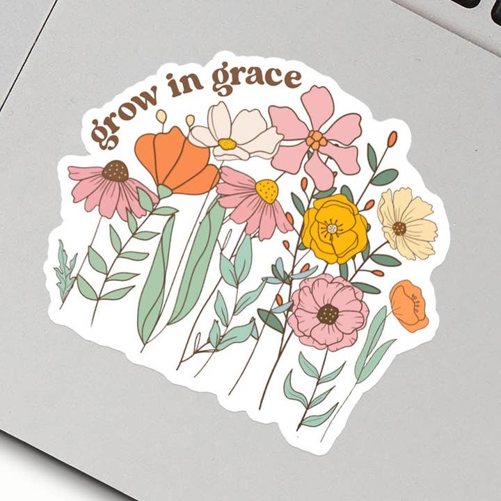 Adesivo in Vinile Retro con Fiore "Crescere nella Grazia" per l'Amor Proprio per la vendita all'ingrosso da parte di Praise and Gratitude