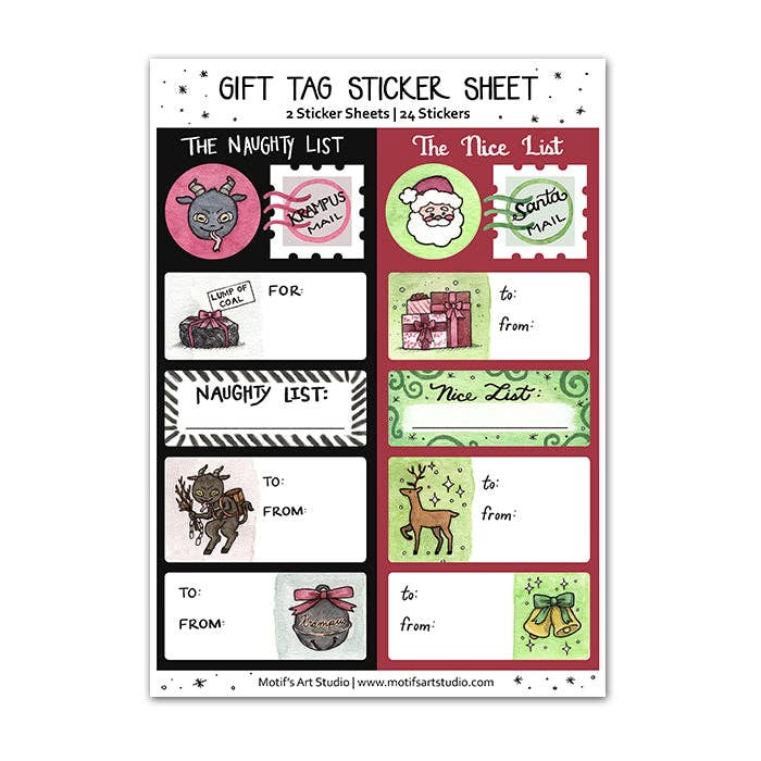 La feuille d'autocollants d'étiquettes cadeaux coquin et gentil pour la vente par Motif's Art Studio