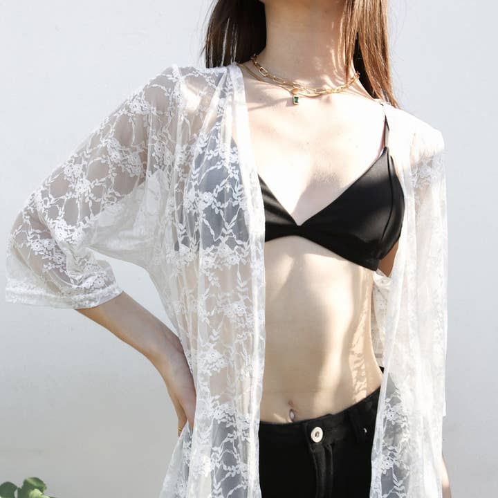 Sheer Lace Boho Kimono Shrug Cardigan and other Purchase Wholesale lace roll. Free Returns & Net 60 Terms on Faire trending on Faire.
