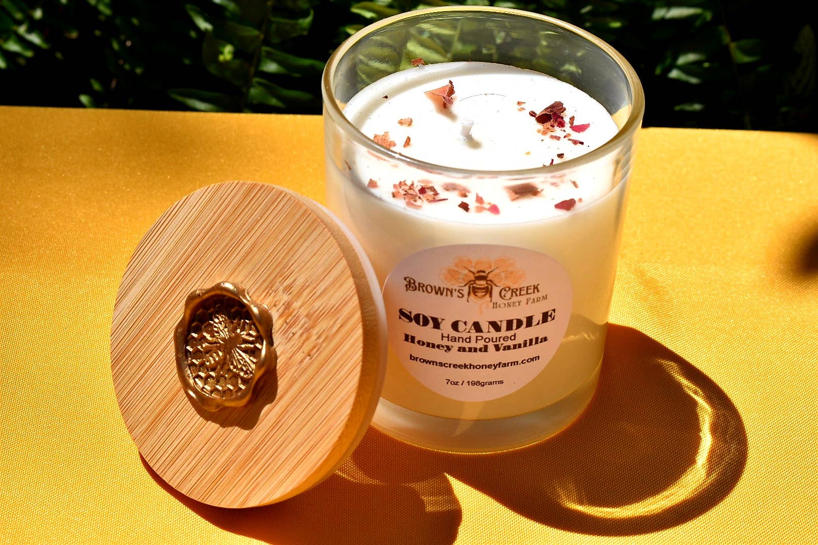 Brown's Creek Honey Farm - Wholesale Jar/Filled Candle - Glass Jar Candle with Lid and Bee Wax Stamp0