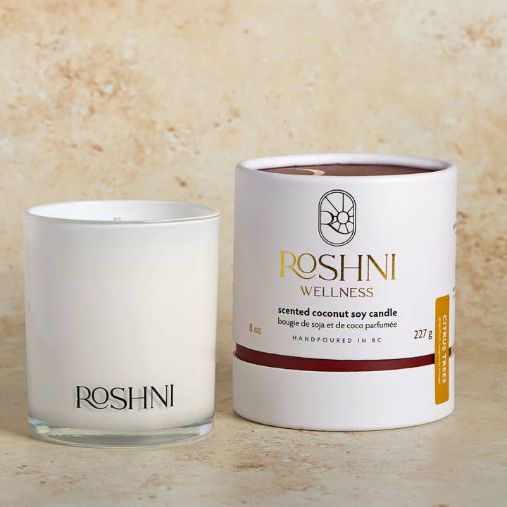 Citrus Trees - Grapefruit + Orange Coconut Soy 8.0oz Candle for wholesale by Roshni Wellness
