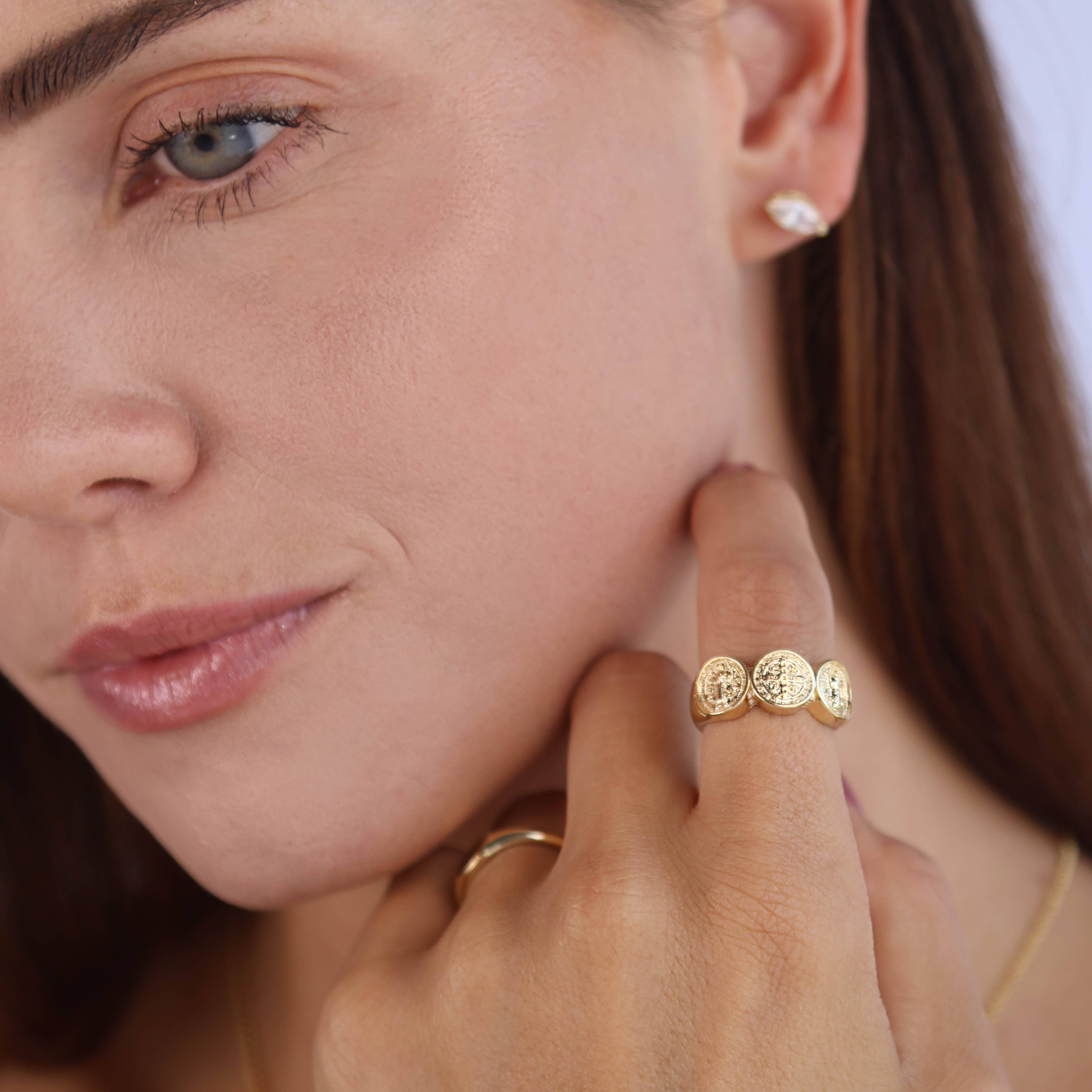 GoldFi - Wholesale Band/Stacked Ring - 18k Gold Filled Triple Saint Benedict Ring1