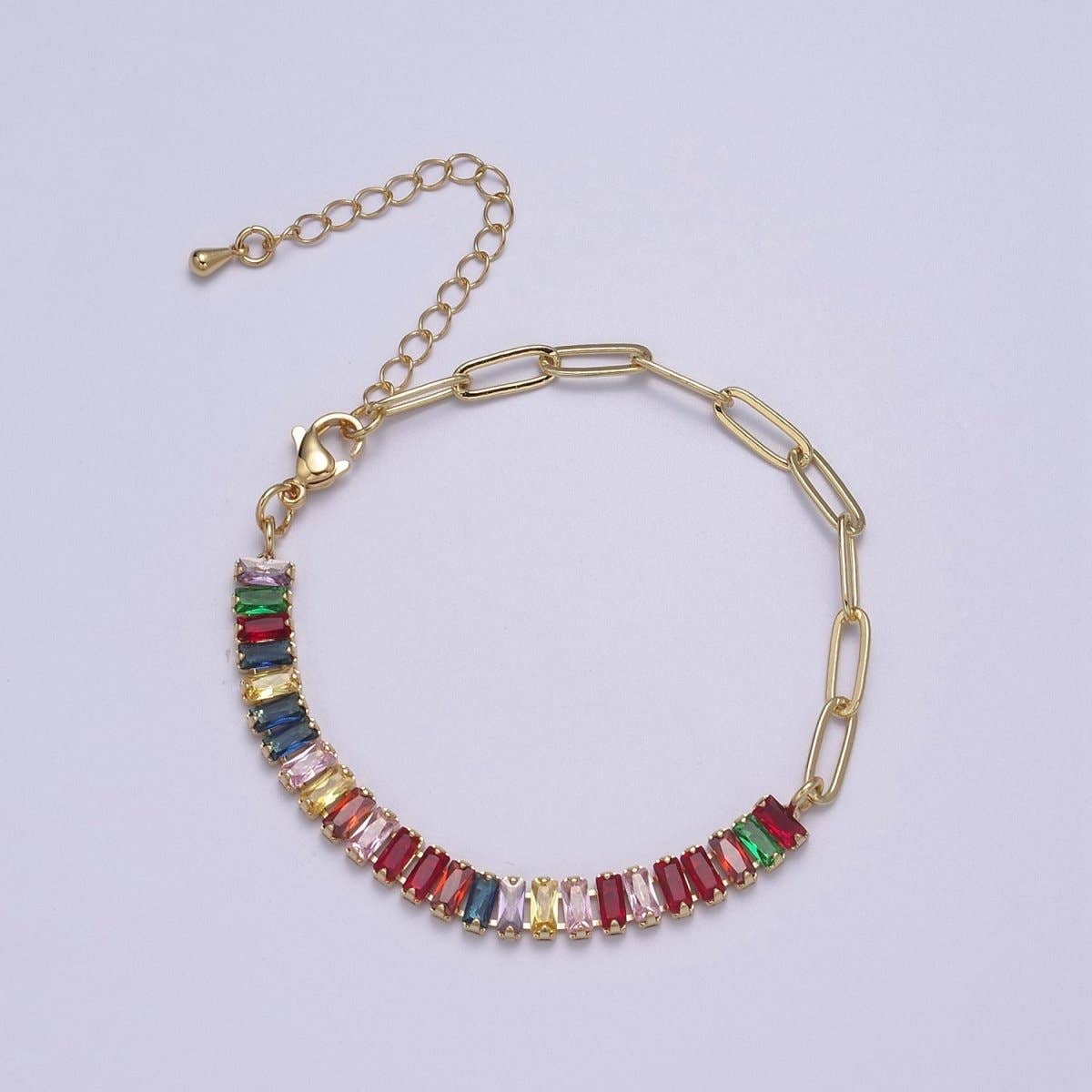 Aim Eternal - Venta al por mayor Pulseras de tenis - Pulsera delicada de media baguette y medio clip de papel, chapada en oro, pulsera de tenis, pulsera de fusión de circonita cúbica | Precios de liquidación de WA-839 a WA-85210