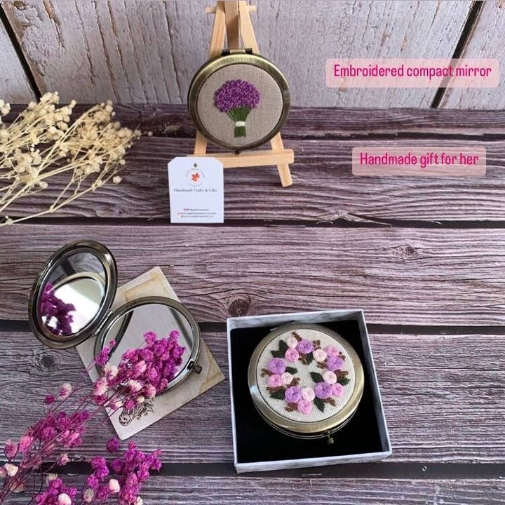 Maple Dream Store – wholesale Compact mirror – Vintage Floral Hand Embroidered Pocket Mirror - Wedding9