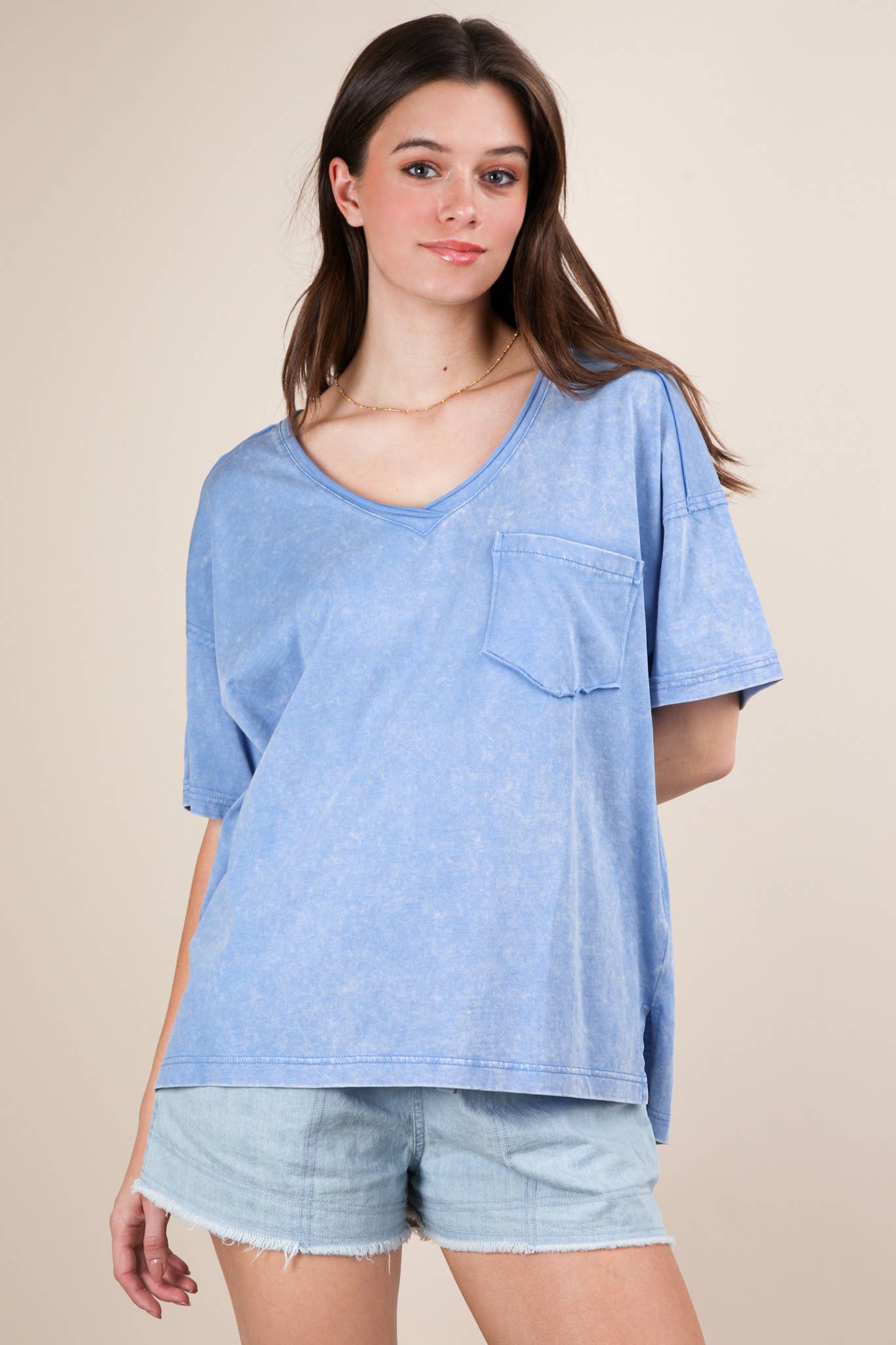 VERY J – Top de malha - Mulher por atacado – NT11966-Top de Malha com Decote em V Lavado a Mineral14