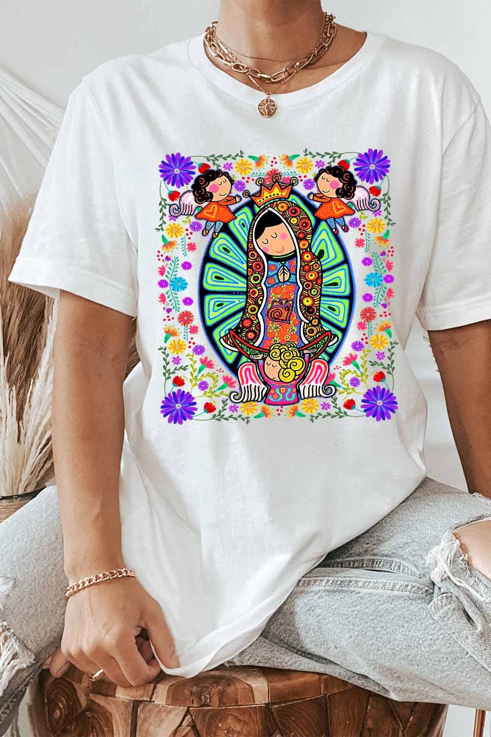 Khristee – T-shirt estampada - Mulher por atacado – T-shirt Gráfica Feminina, Virgem de Guadalupe0