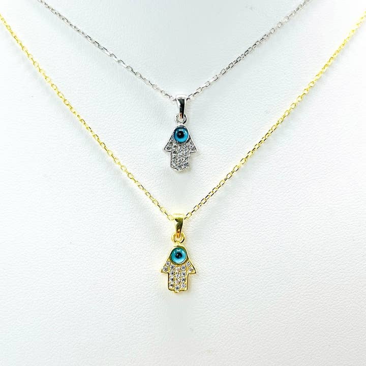 925 Sterling Silver - Â Evil Eye Mini Hamsa Necklace for wholesale by Loli
