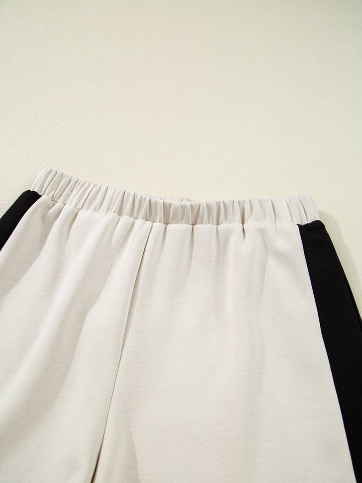 Black Contrast Zipped Stand Collared T Shirt and Short Set for wholesale on Faire8