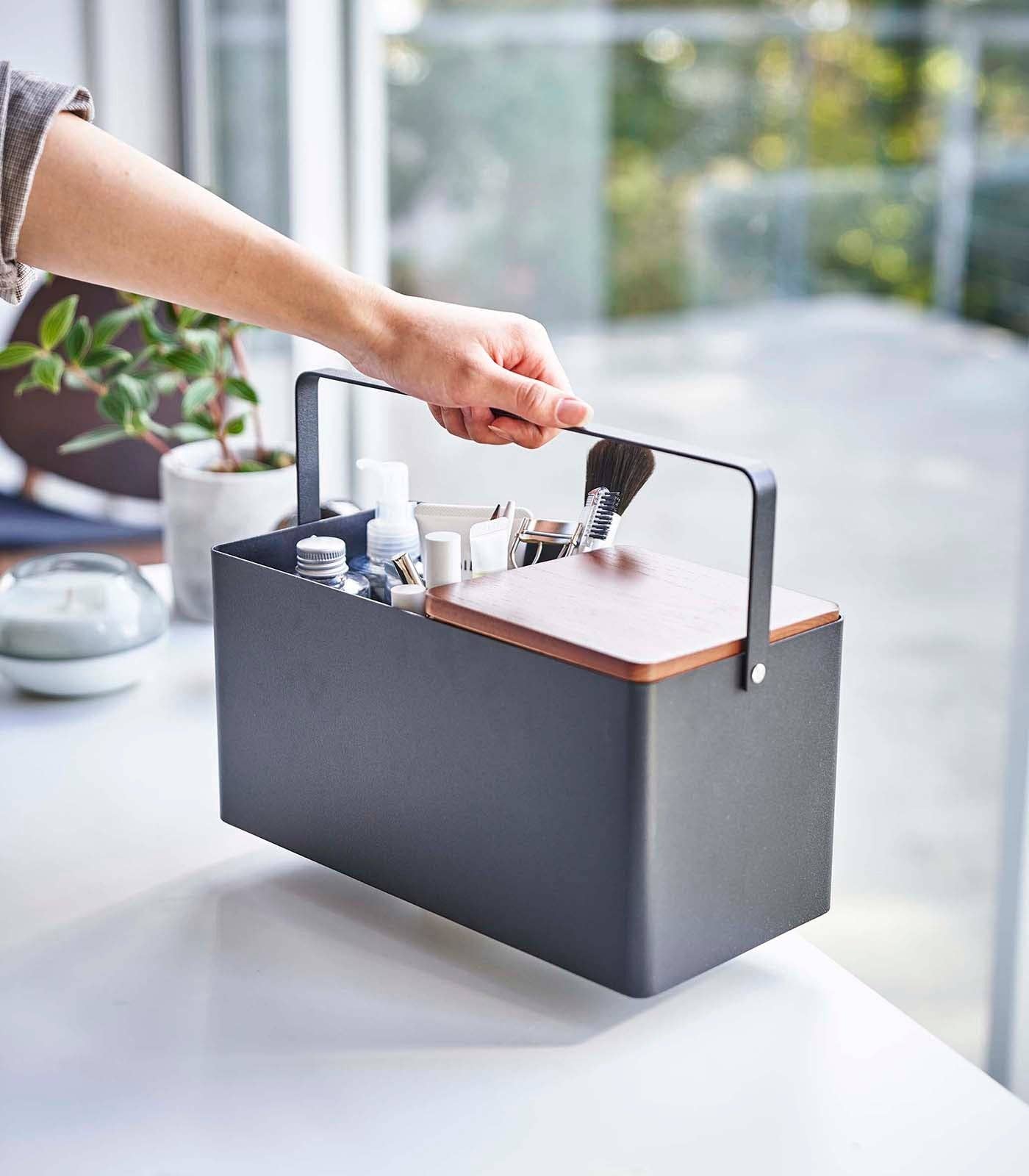 Yamazaki Home - Wholesale Makeup Storage Box - Tower Makeup Organizer with Mirror - Steel + Wood13