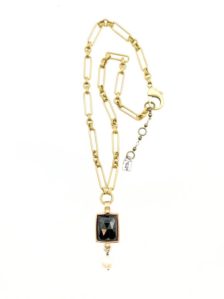Rectangle Cut Gemstone with Pearl Drop N389 for wholesale by Lock and Key