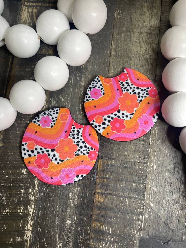 Dalmatian & Bright Flowers Car Coasters for wholesale by Pink August