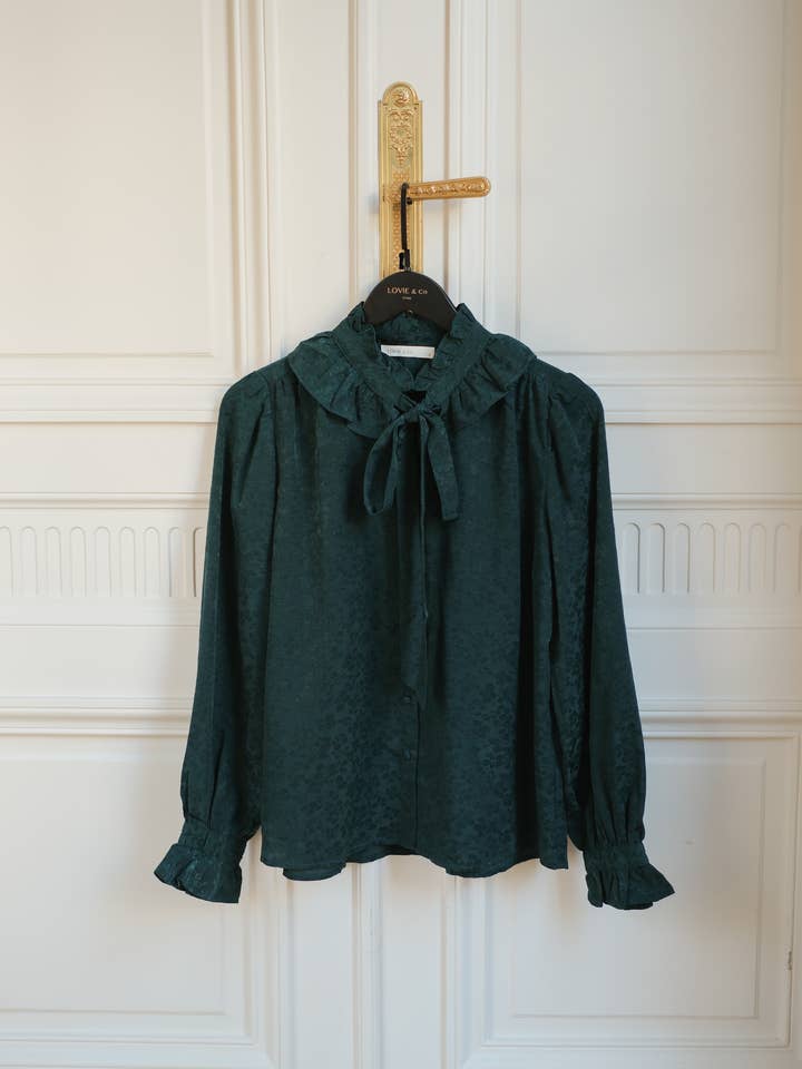 LOVIE & CO - Wholesale Blouse - Women's - Satin jacquard blouse with pleated collar and bow - 4971T-ETIENNE8