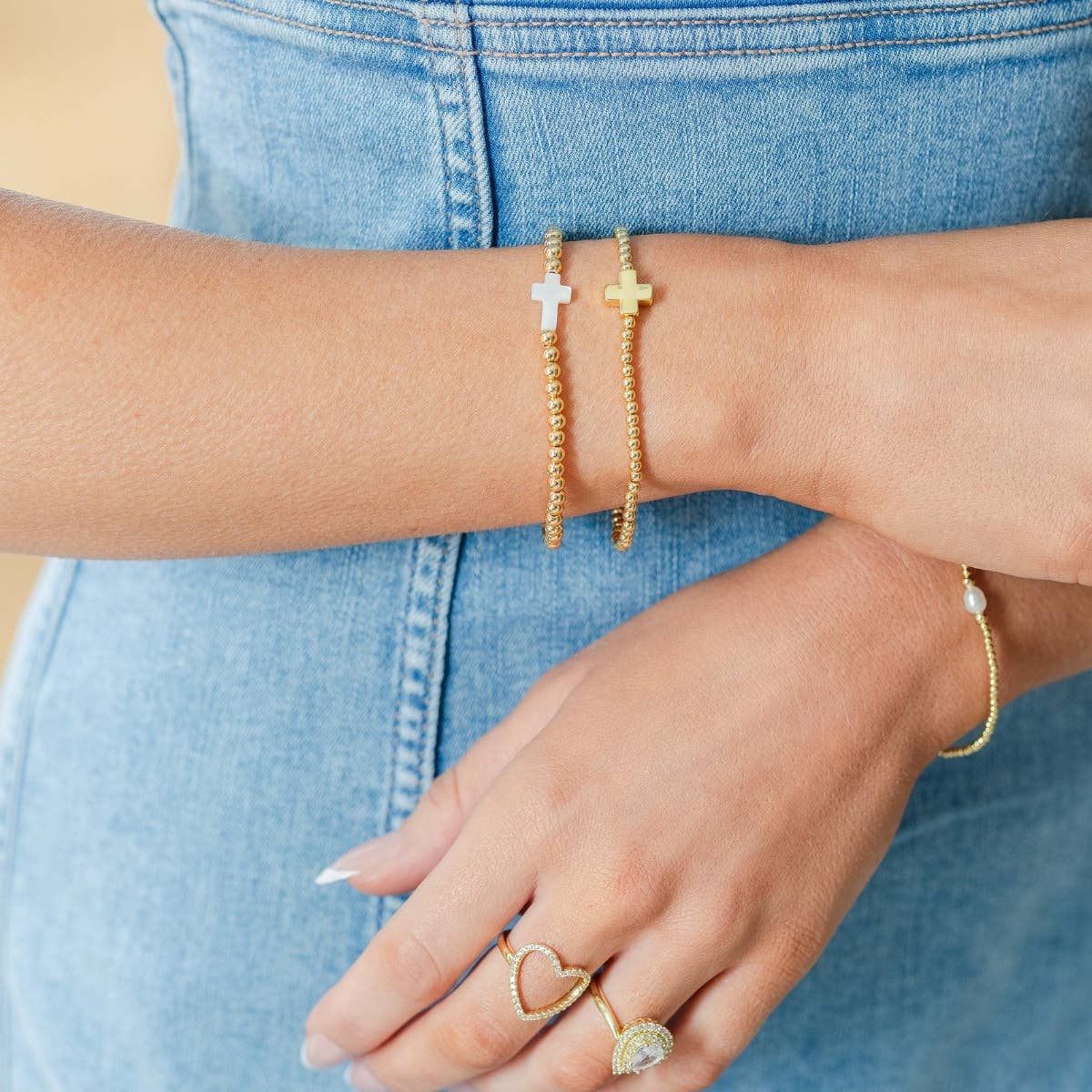 Splendid Iris - Wholesale Beaded Bracelet - 4mm Stretch Breaded Bracelet w/ Cross3