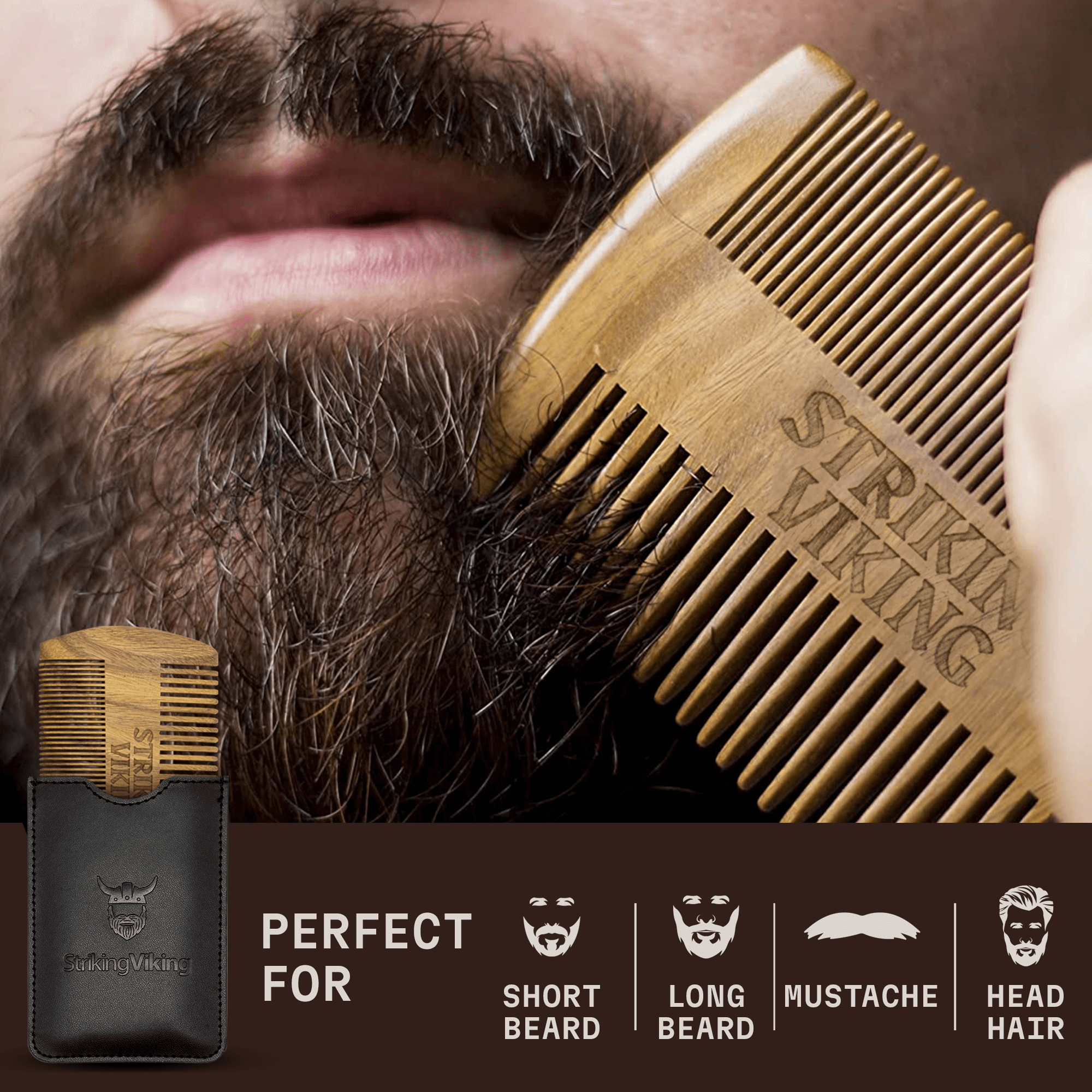 Striking Viking - Wholesale Beard Brush/Comb - Sandalwood Wooden Beard Comb - Black3