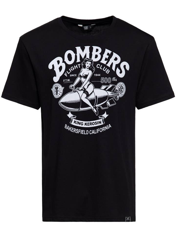 T-shirt « Bombers » con stampa pin-up vintage per la vendita all'ingrosso da parte di KING KEROSIN