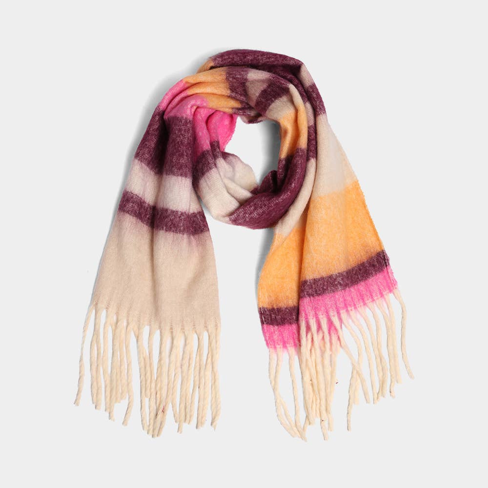 Sensibling Corp. - Wholesale Scarf - Women's - Striped Oblong Scarf with Fringe2