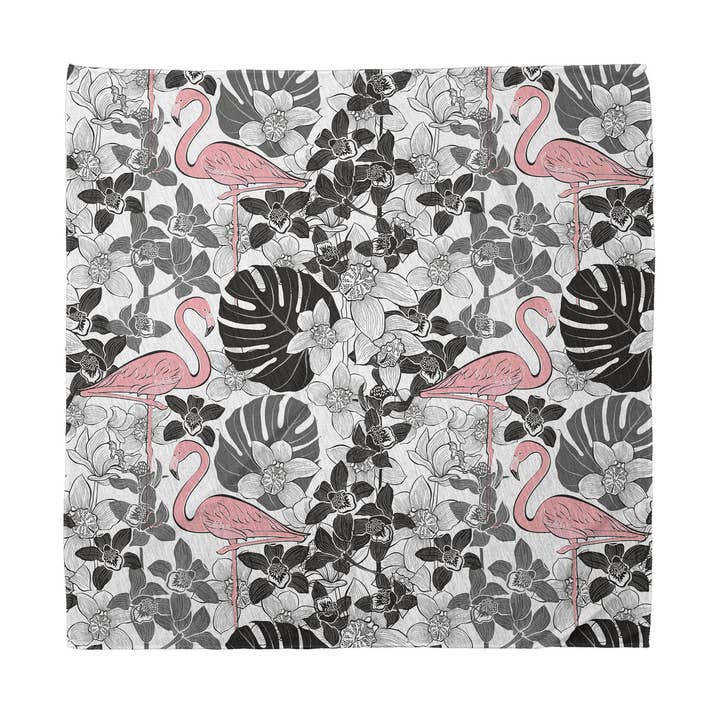 Flamingo Bandana Hawaiian Tropical Leaves Pink and Grey 22" for wholesale by Ambesonne