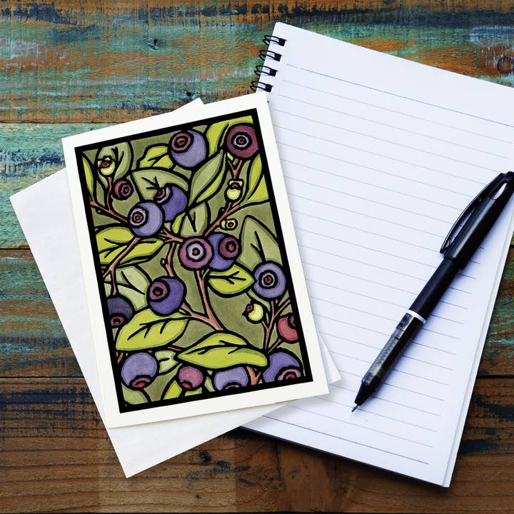 Greeting Card Mountain Huckleberries for wholesale by Sarah Angst Art