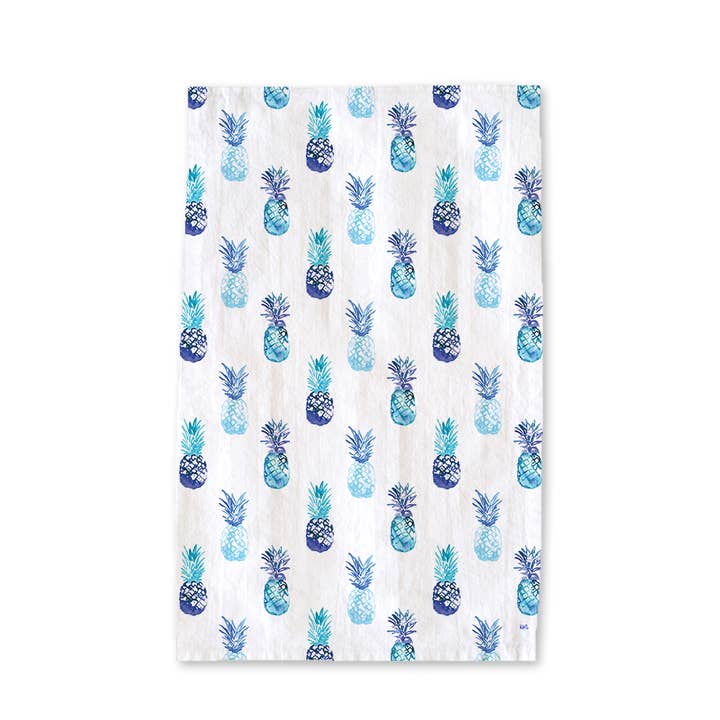 KelseyMDesigns - Wholesale Tea Towel - Blue Pineapple Tea Towel - Summer Fruit Kitchen Decor
