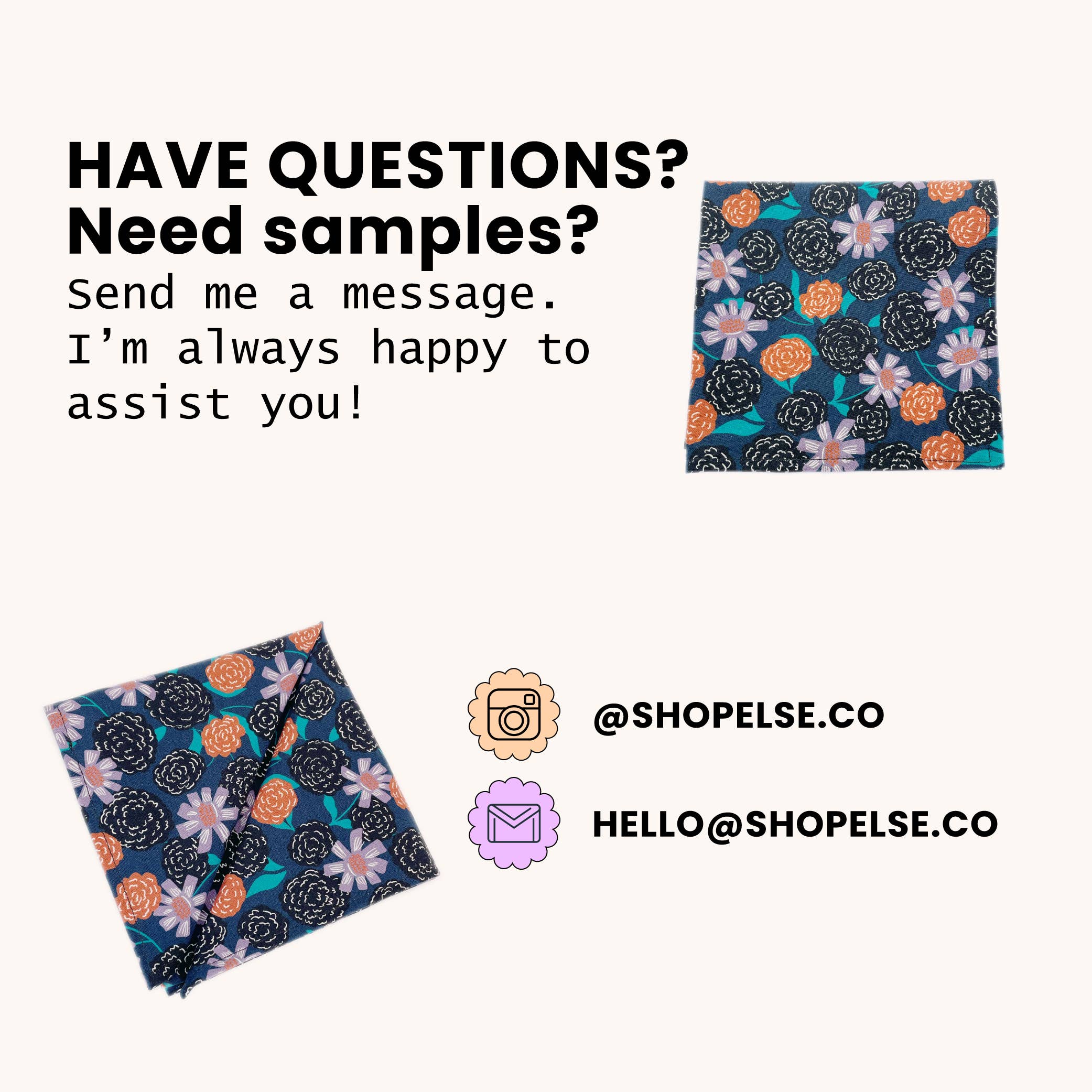 ELSE - Wholesale Handkerchief - Women's - Navy Blue Floral Pocket Square, Orange Flowers Handkerchief 4
