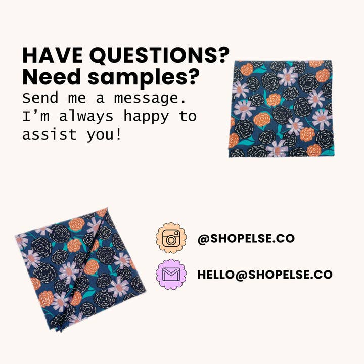 ELSE - Wholesale Handkerchief - Women's - Navy Blue Floral Pocket Square, Orange Flowers Handkerchief 4