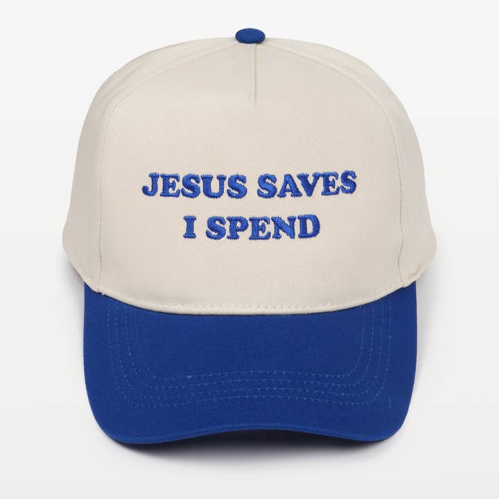 David And Young - Wholesale Baseball Cap - Women's - JESUS SAVES I SPEND Embroidery 5 Panel Baseball Cap