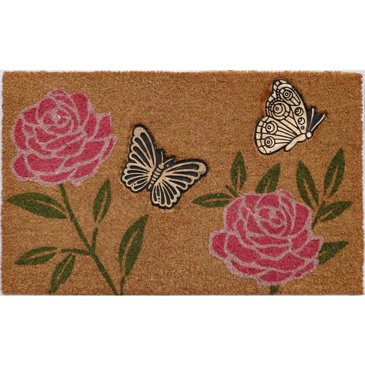 HomeRoots – wholesale Dörrmatta – 18" X 30" Beige och Rosa Kokosblomma Utomhus Dörrmatta
