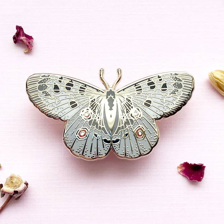 Alum and Ink - Wholesale Lapel Pin/Button - Mountain Apollo Butterfly (Parnassius apollo) Enamel Pin5