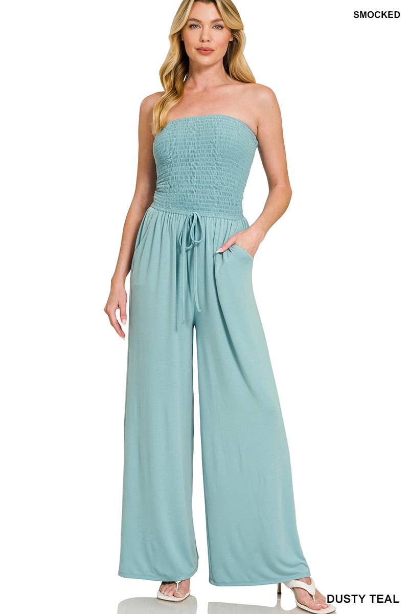 42POPS - Wholesale Jumpsuit - Women's - .0808 Smocked Tube Top Jumpsuit With Pocket SI-271886