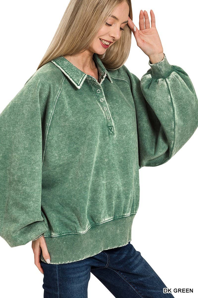 Vanilla Monkey - Wholesale Sweatshirt - Women's - Acid Wash Fleece Button Up Collared Pullover3