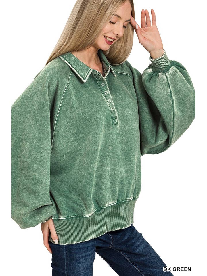 Vanilla Monkey - Wholesale Sweatshirt - Women's - Acid Wash Fleece Button Up Collared Pullover3