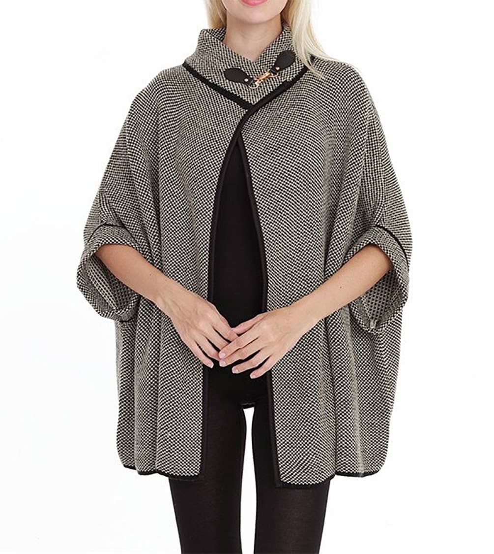 Fennco Styles - Wholesale Poncho - Women's - Knit Buckle Poncho Cape Cardigan26