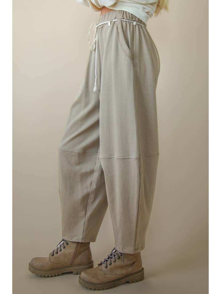 VERY J - Wholesale Pants - Women's - NP70814-Braid Waist Strip Barrel Pants19