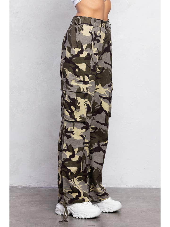 No Vacancy - Wholesale Pants - Women's - Military camo loose fit cargo pants