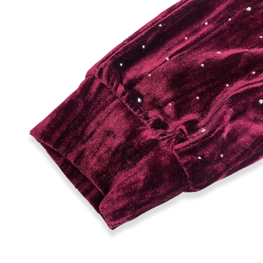 BURGUNDY 17133-B Sparkle Velvet Joggers for wholesale on Faire3