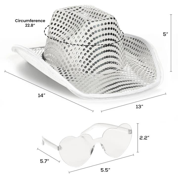 Funcredible - Wholesale Cowboy Hat - Women's - Space Cowgirl Hat - White Light Up Cowboy Hat with Glasses