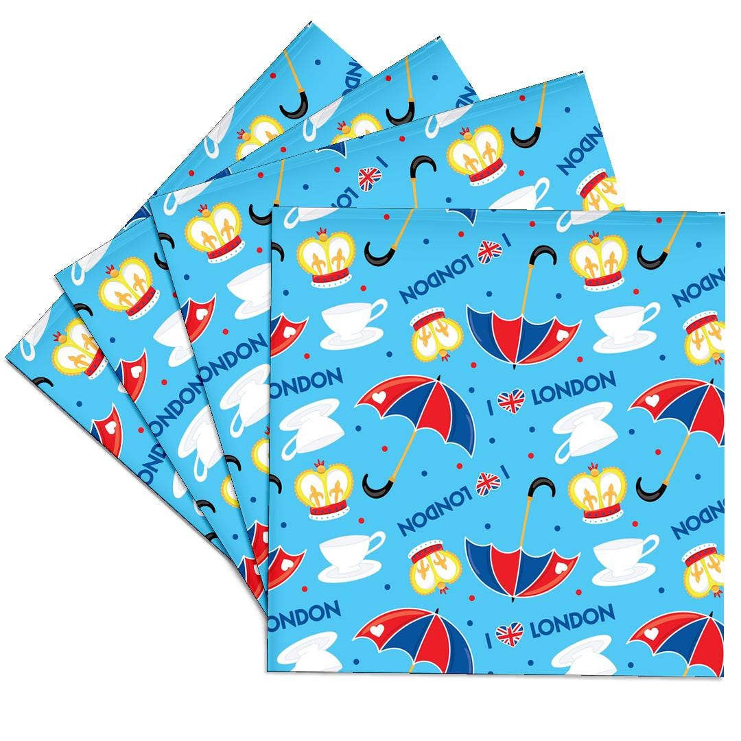 3dRose - Vendita all'ingrosso Sottobicchiere - 3dRose, Motivo Carino di Londra con Cuori, Ombrelli, Tè e Corone, Sottobicchiere0