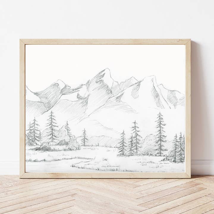 « Le calme dans les montagnes », une impression giclée horizontale de paysage minimaliste pour la vente par Sara Forbush Art