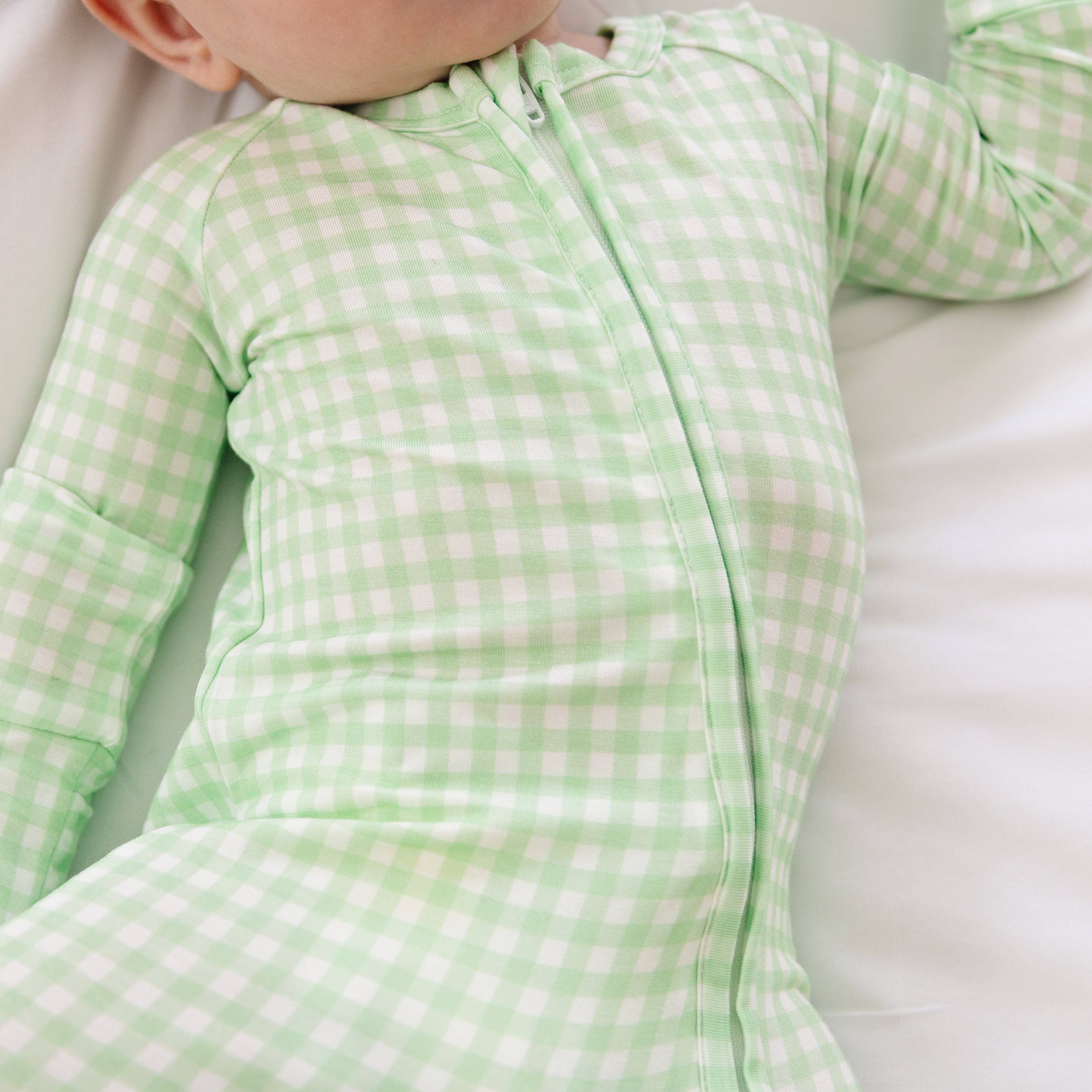 Motette - Wholesale Sleepsuit - Baby - Pistachio Gingham Bamboo Sleeper5